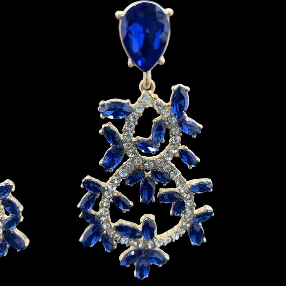 Borrowed & Blue Southern Living Royal Blue Gold Crystal Chandelier Gala Earrings - Picture 3 of 5